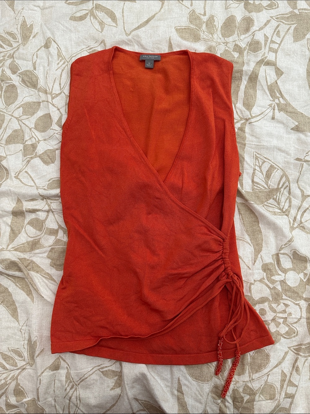 Ann Taylor Orange-Red Sleeveless Wrap Top